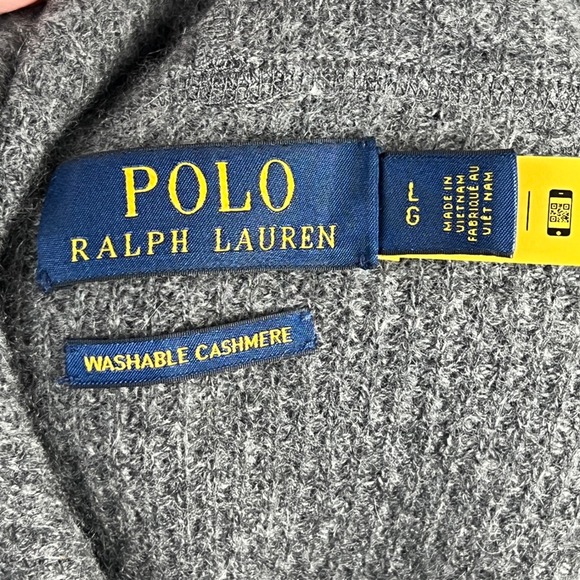 Polo Ralph Lauren Mens L Washable 100% Cashmere Hoodie Grey Waffle Knit Sweater - Picture 10 of 13